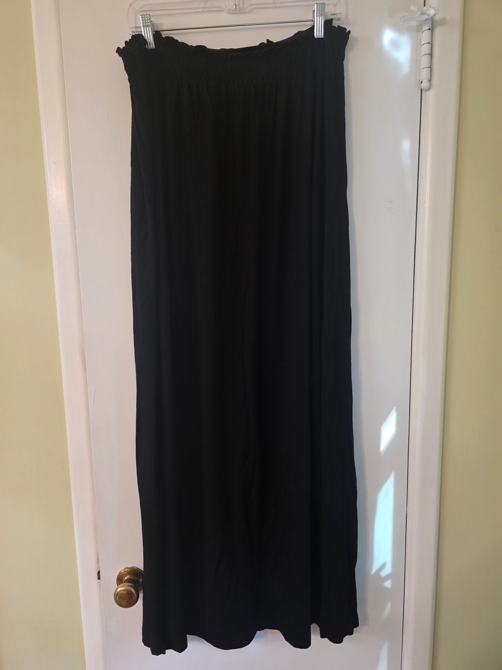 ASOS Shirred Waist Black Maxi Skirt With Leg Slit Size 14
